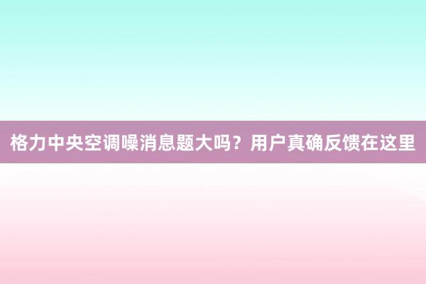 格力中央空调噪消息题大吗？用户真确反馈在这里